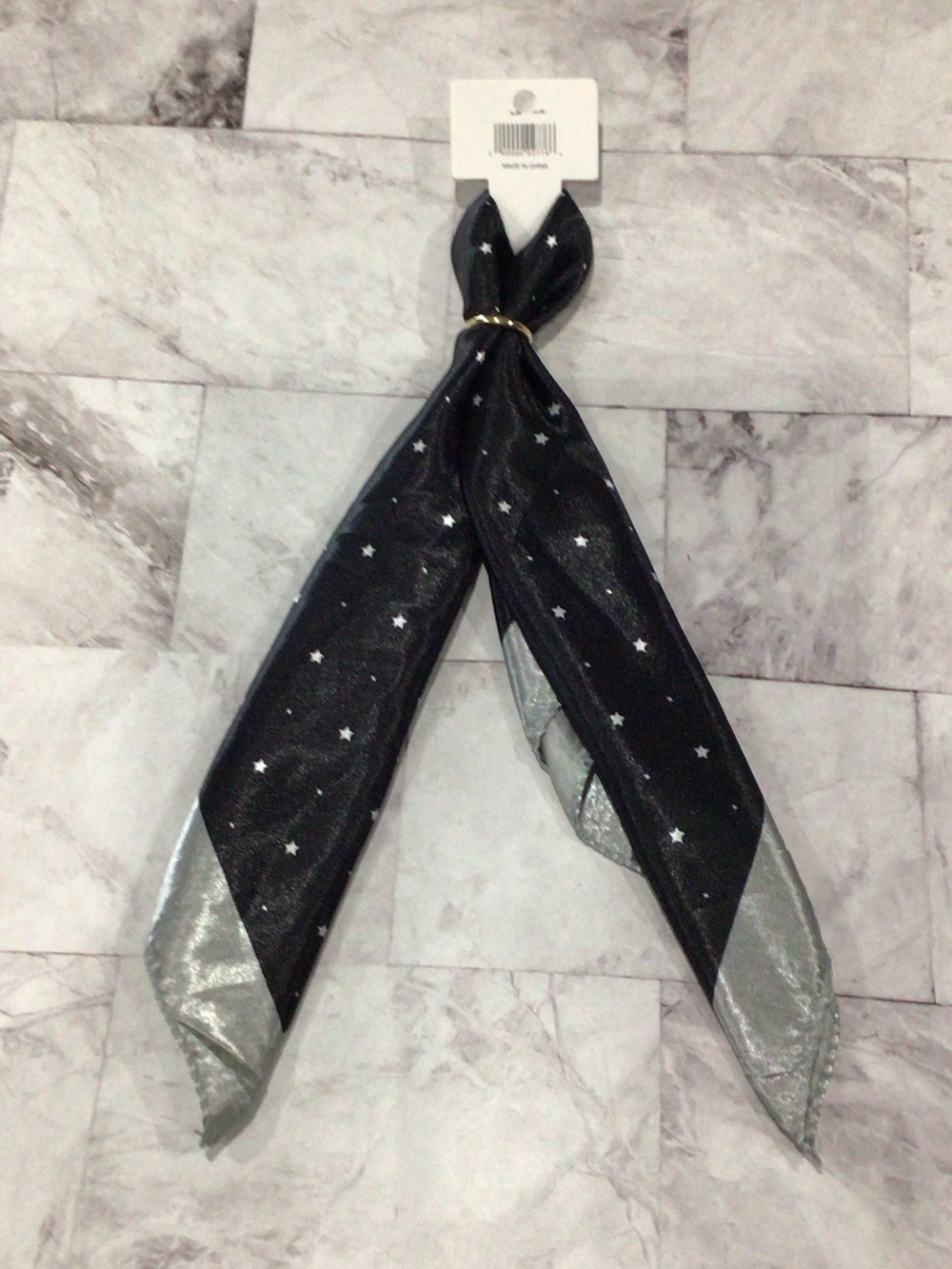 Star Print Black and Silver Scarf Tie Wrap